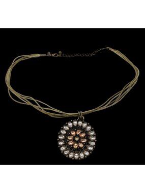 Premier Designs Vintage Gemmed Amulet Pendant Necklace With Multi-Strand Cord